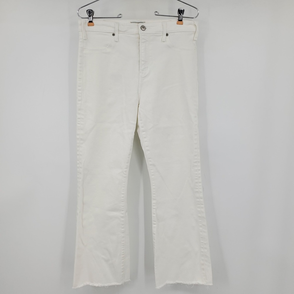 Abercrombie & Fitch Simone High Rise Ankle Flare Jeans White Raw Hem 29 Coastal